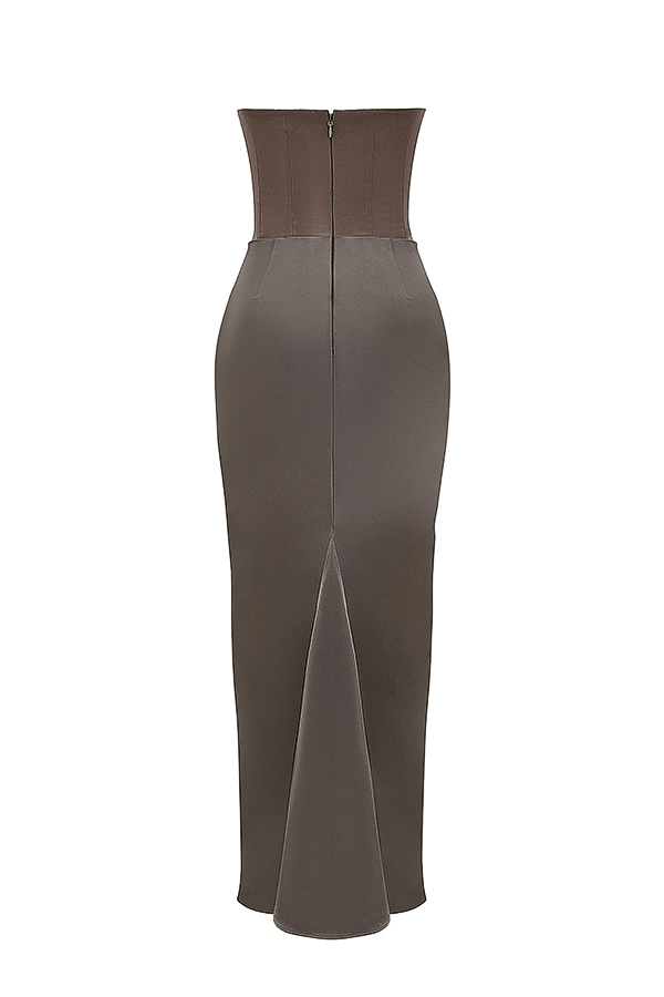 Saten Maxi Straplez Elbise
