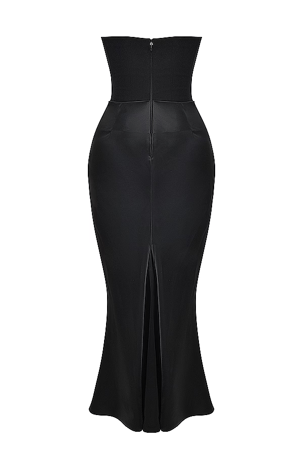 Saten Maxi Straplez Elbise