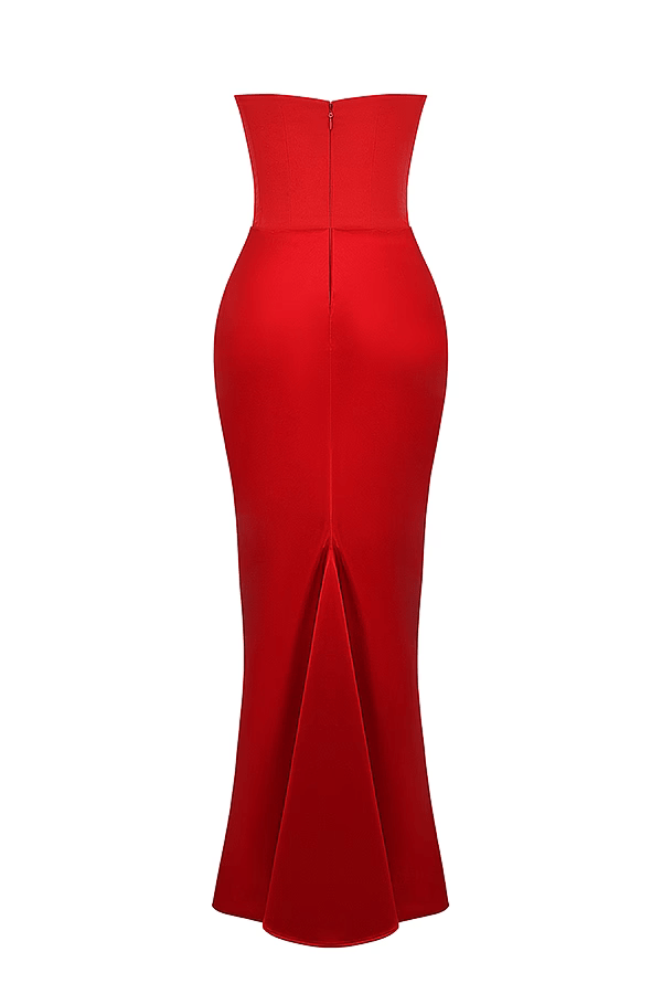Saten Maxi Straplez Elbise