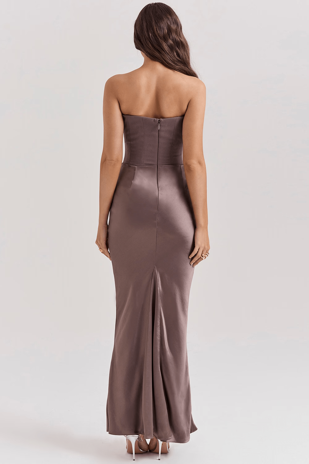 Saten Maxi Straplez Elbise